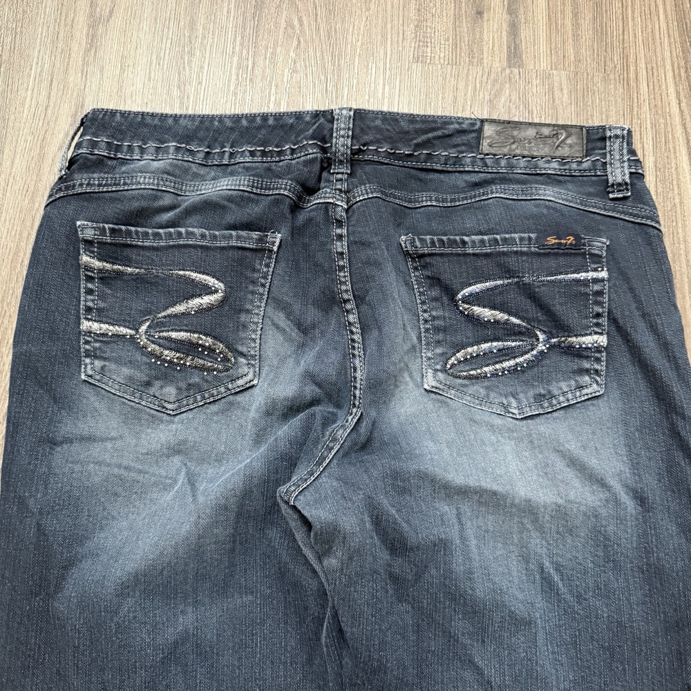 7 for all Mankind Denim Jeans 14 Wide Leg Y2K Pocket Stitching Boot Cut Distress - Picture 4 of 12